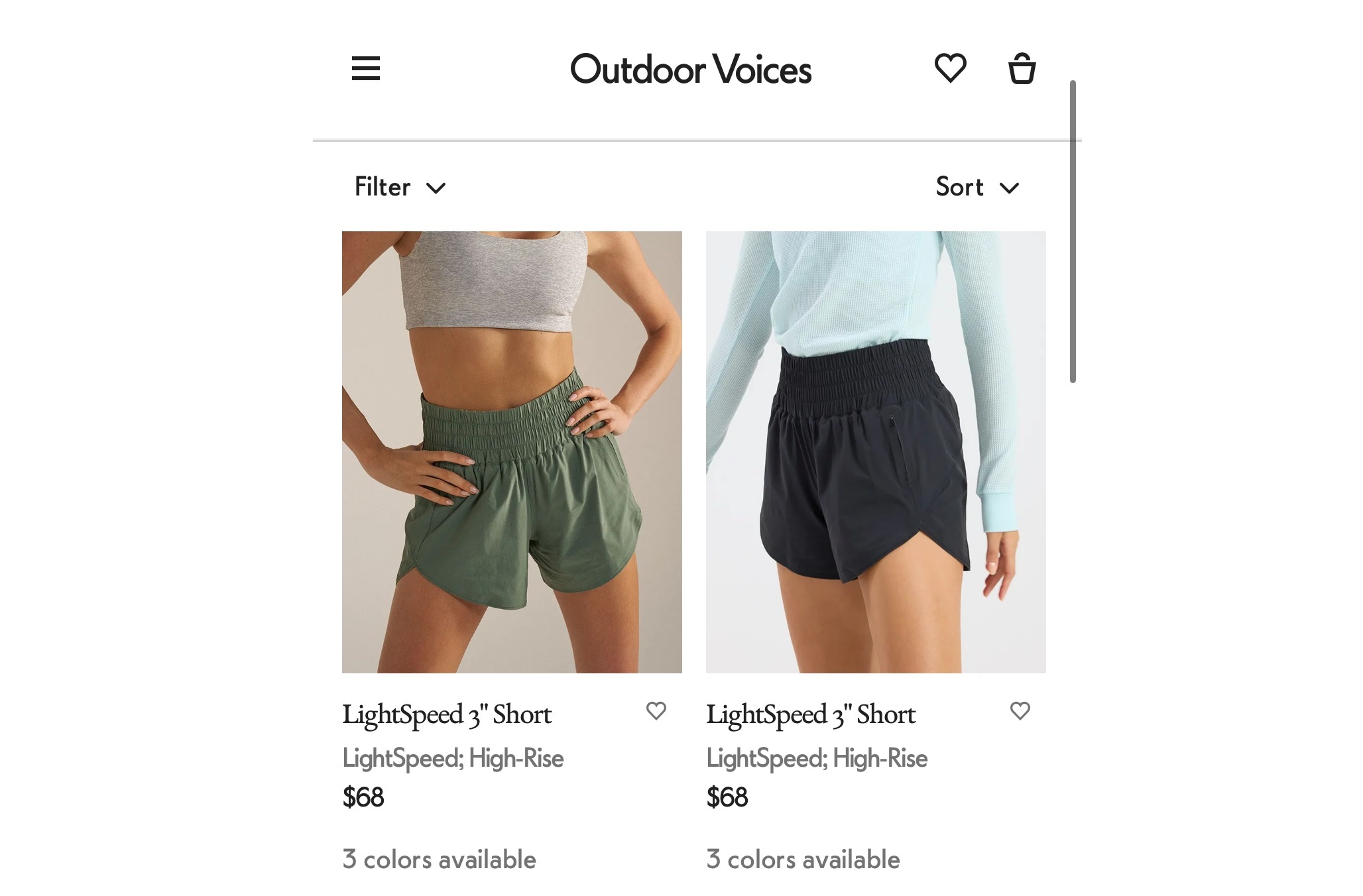 Outdoor Voices product photos on mobile