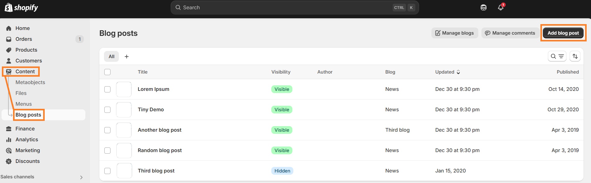 Add a blog post to Shopify