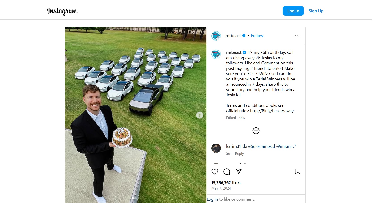 Mr Beast Instagram contest