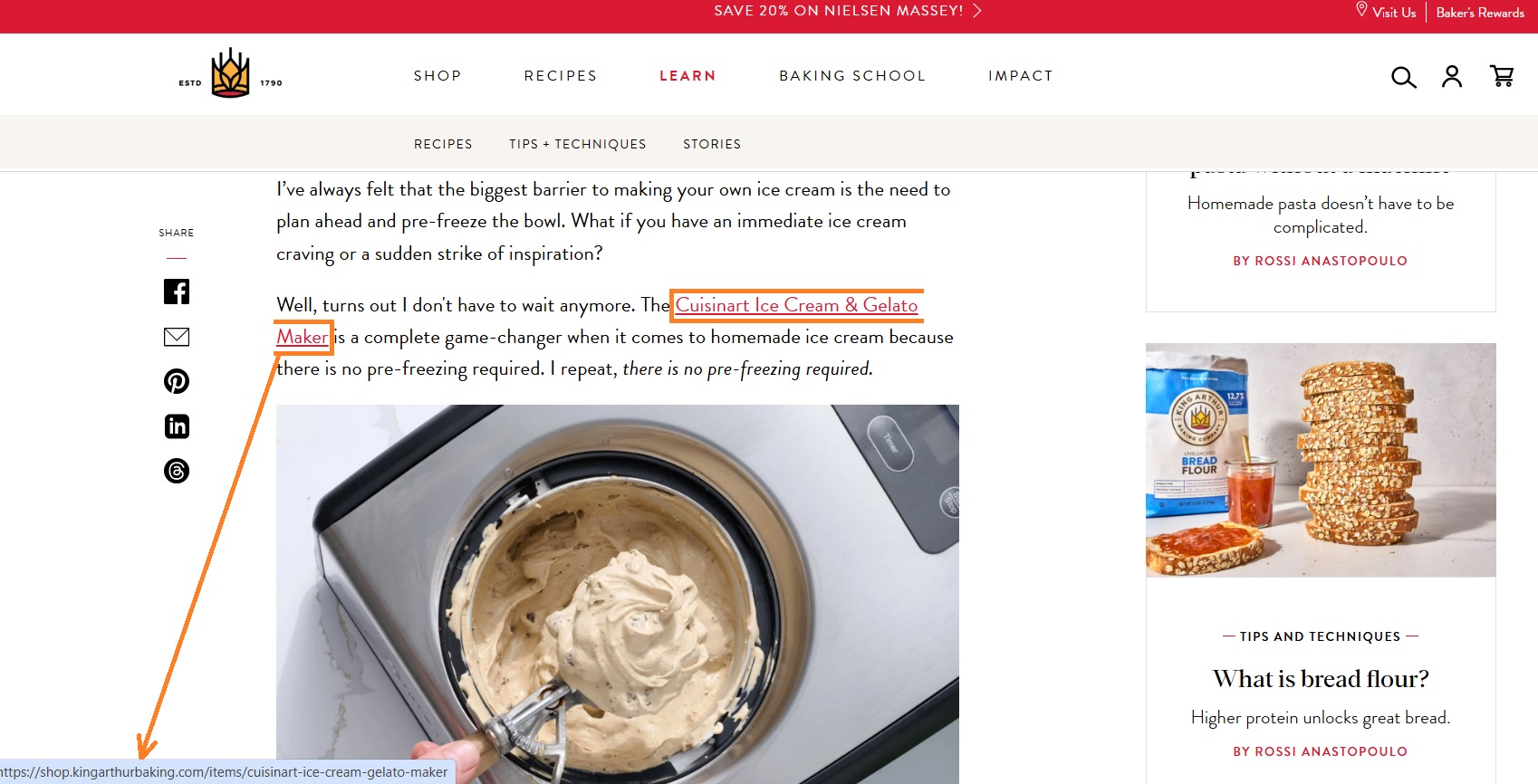 Blog example of King Arthur Baking Company