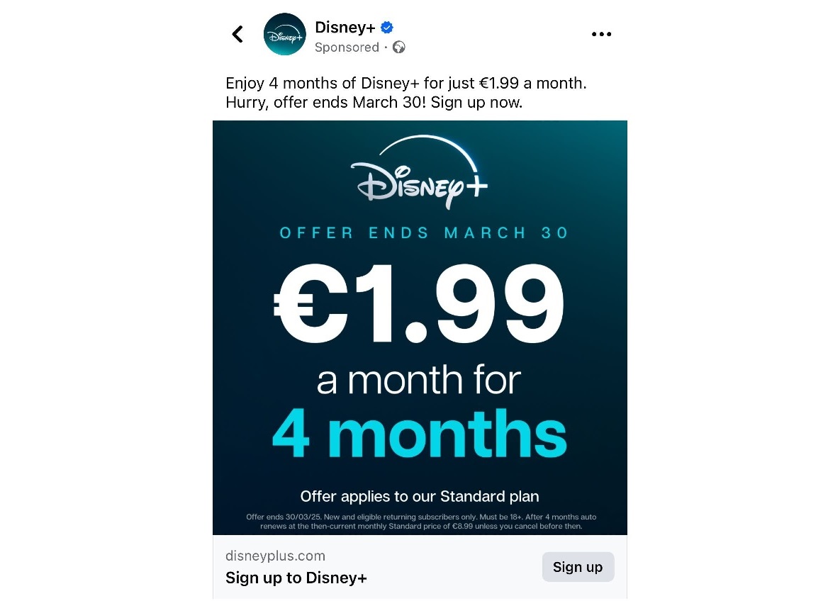 Disney Facebook ad example
