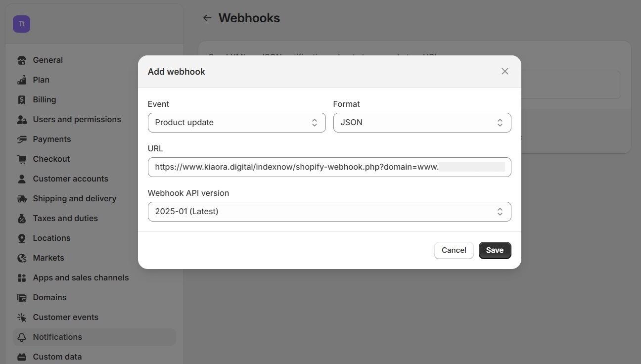 Save Shopify Webhook