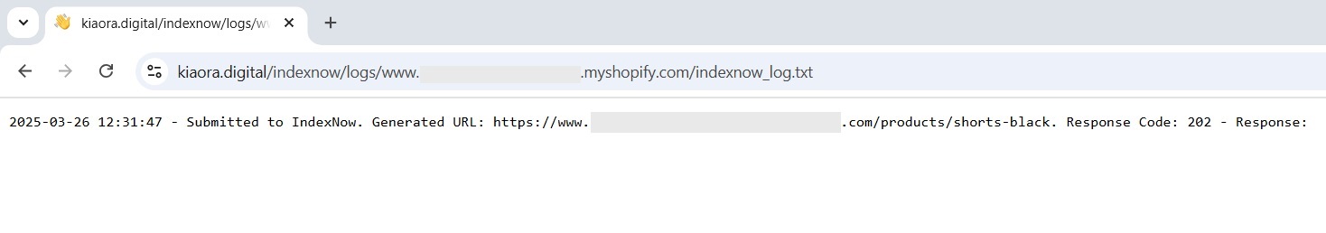 Shopify IndexNow submissions