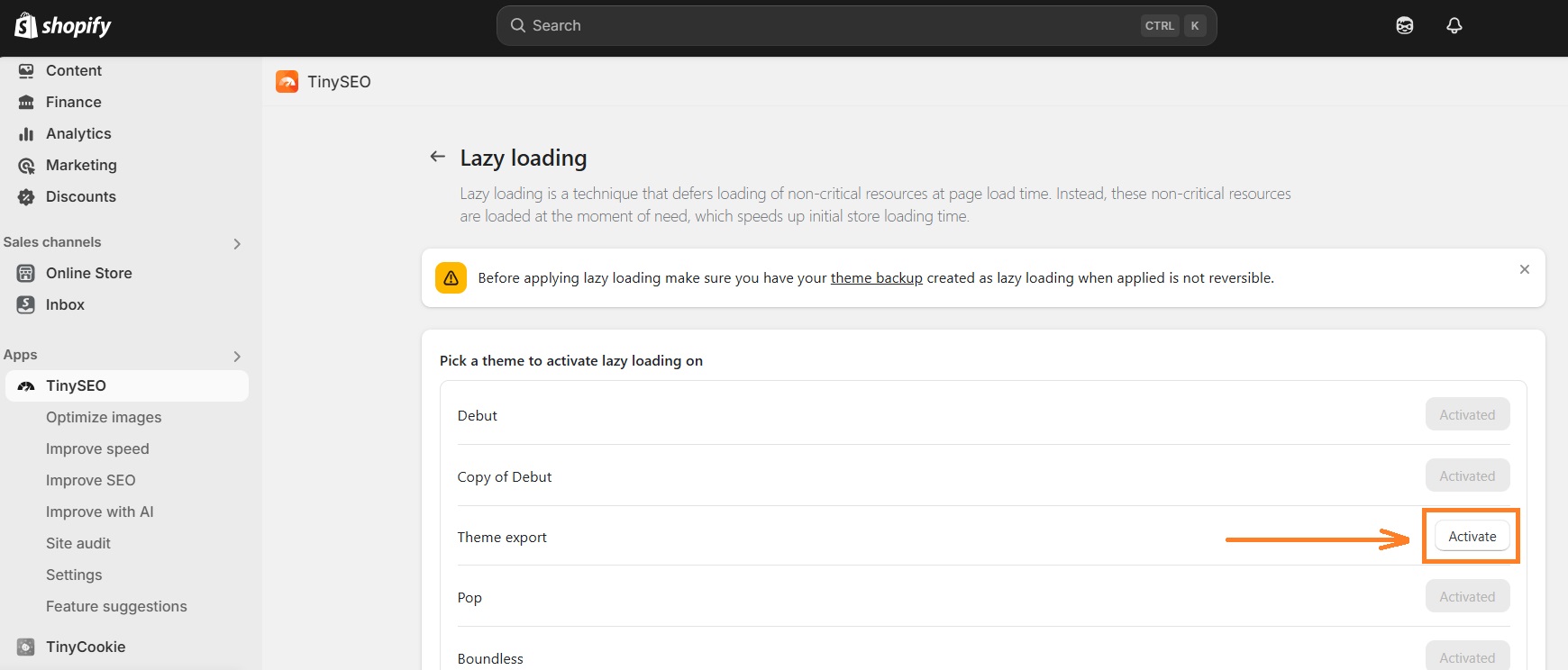 Activate lazy loading on TinyIMG