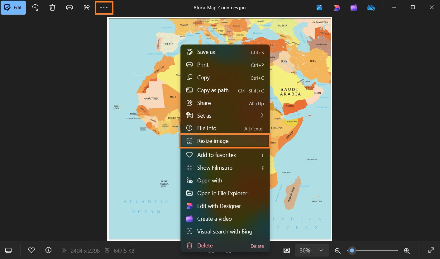 Resize image in Photos app