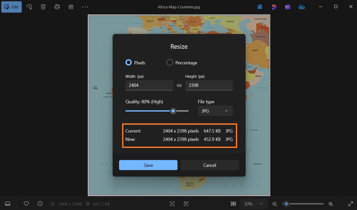 Compare compressed image size in Photos app