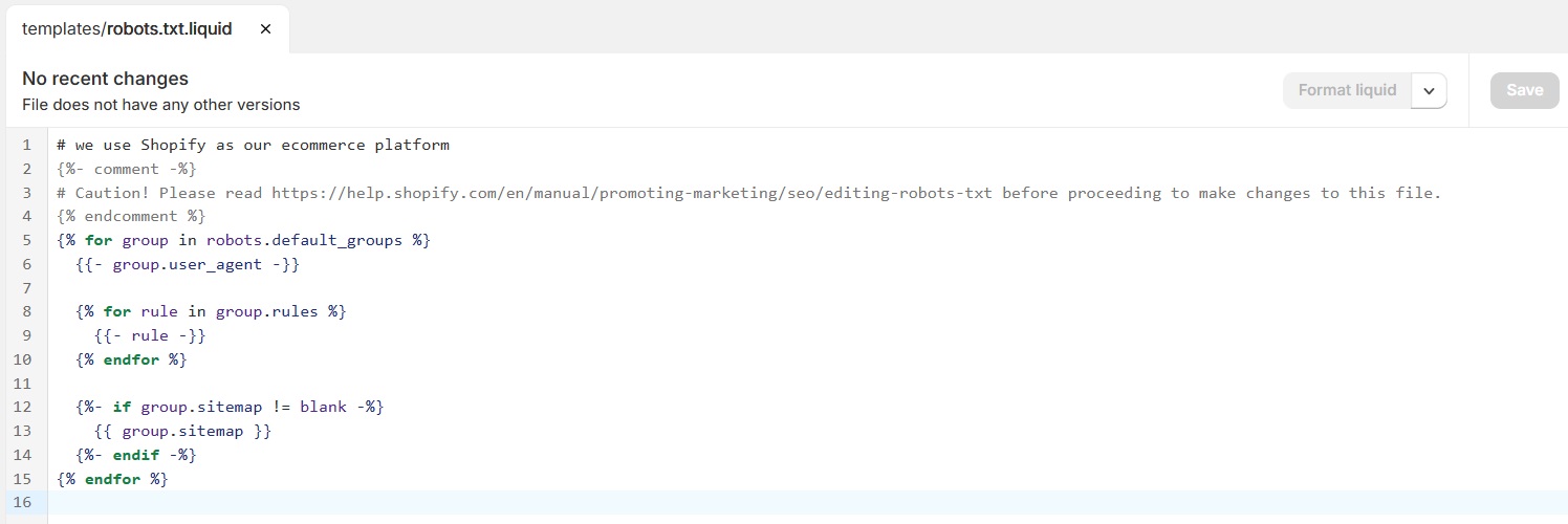 Shopify Robots.txt example