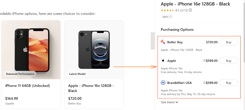 ChatGPT Shopping pricing comparison