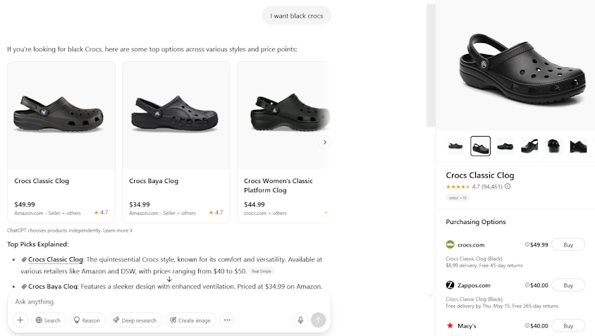ChatGPT Shopping functionality