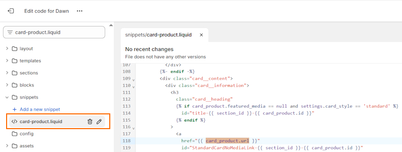 Shopify card product liquid file