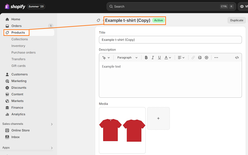 Open Shopify products