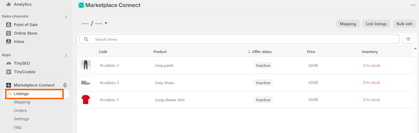Marketplace Connect Listing section