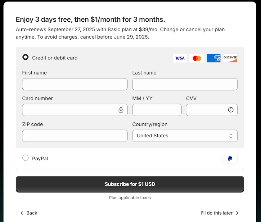 Shopify credit card details