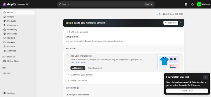 Shopify admin free trial