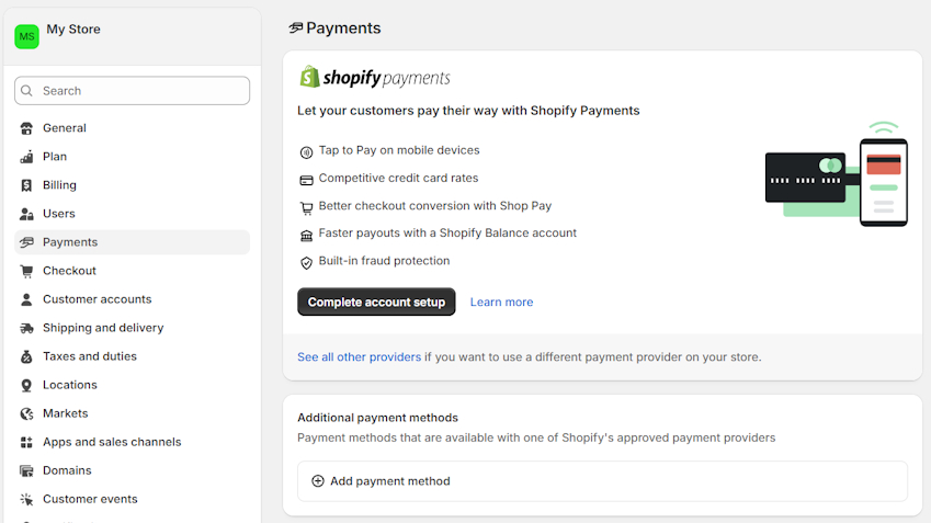 Shopify payments page