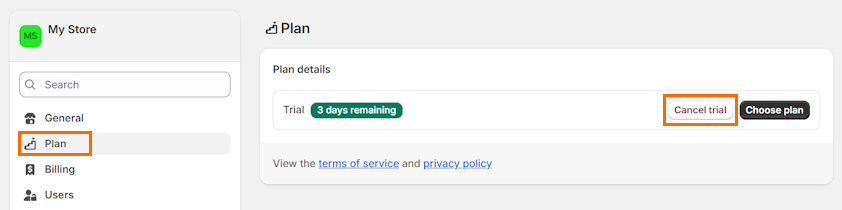 Cancel Shopify free trial