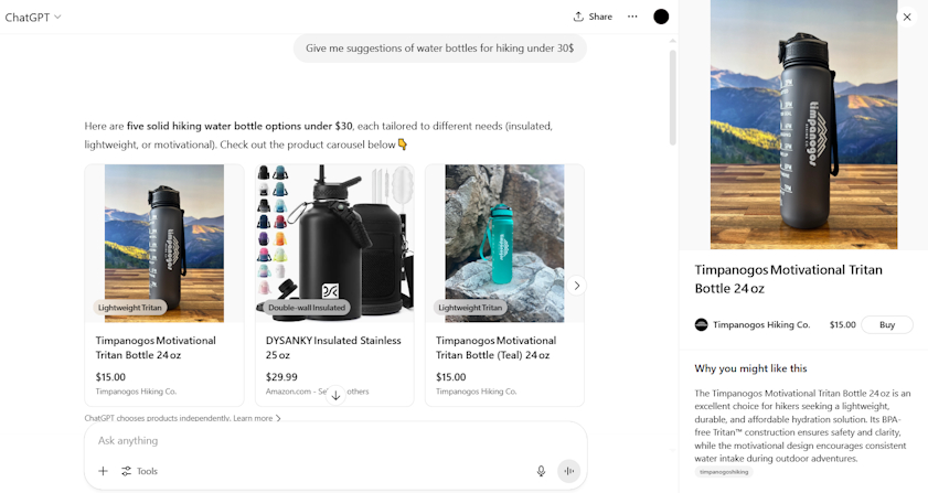 ChatGPT Shopping recommendations