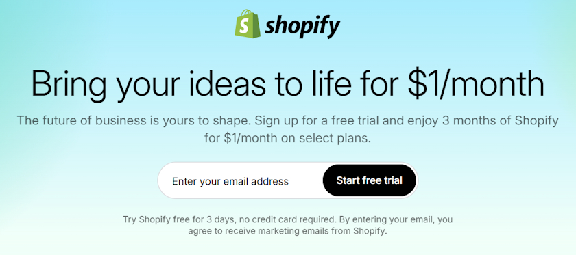 Sign up page Shopify