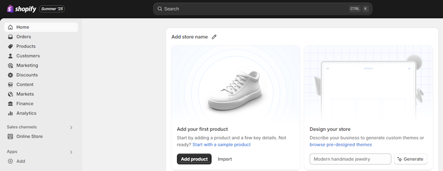 Shopify Admin dashboard