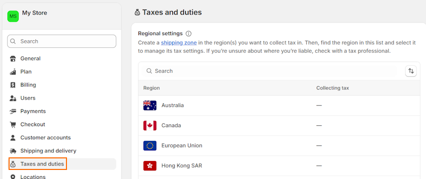 Set up tax rates in Shopify