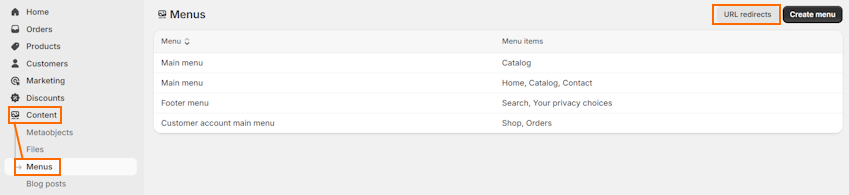 Set up redirect on Shopify