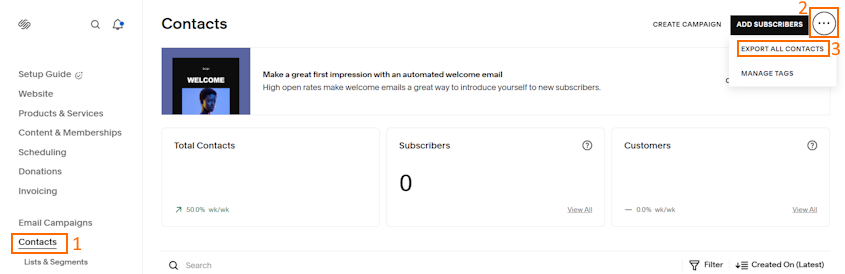 Export customer data from Squarespace