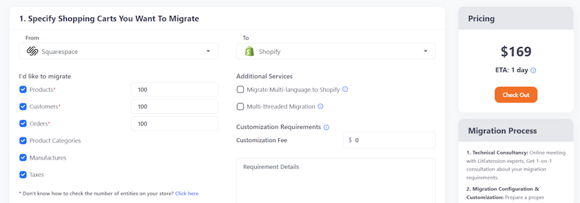 Customize Squarespace migration on LitExtension