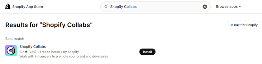 Shopify Collabs app store