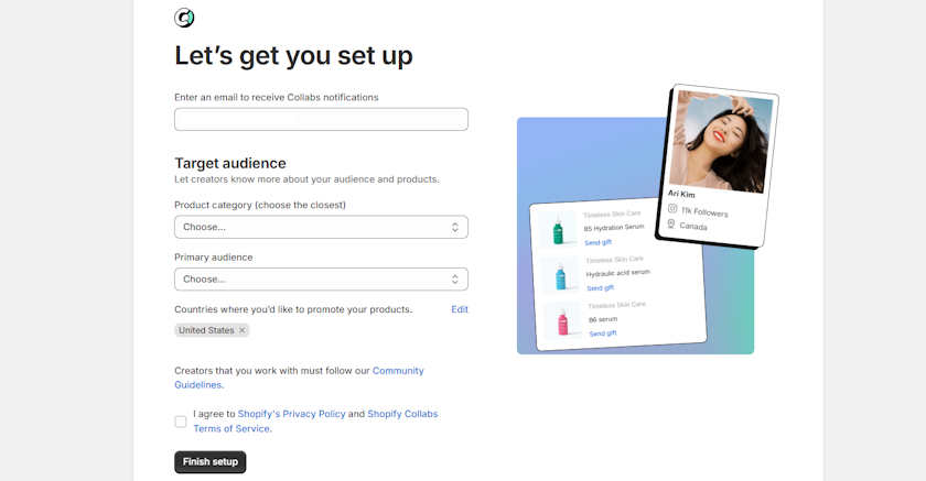 Shopify Collabs setup