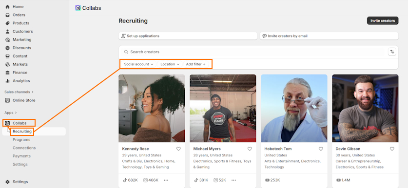 Shopify Collabs discovery tools