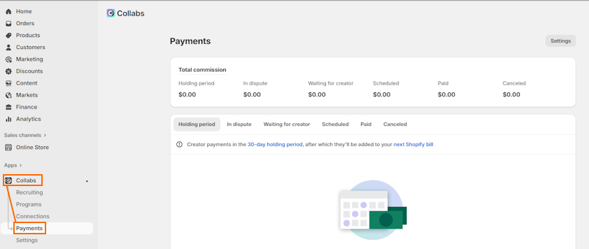 Shopify Collabs payment tracking