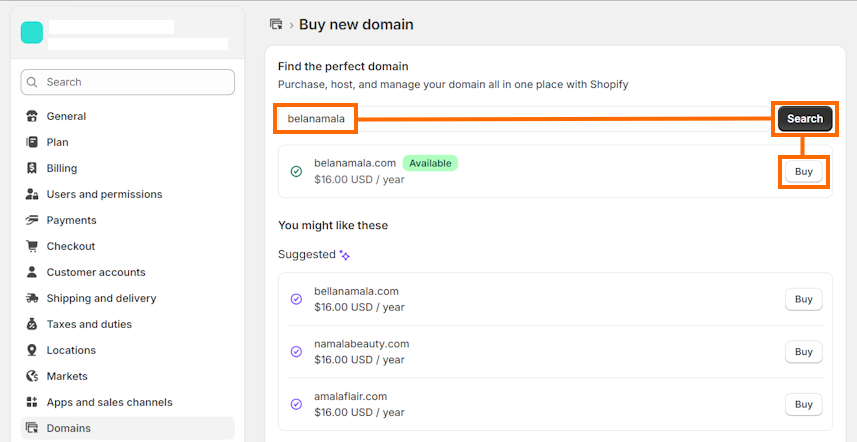 Search for Shopify custom domain
