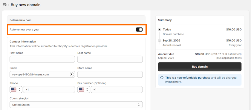 Enable domain auto-renewal