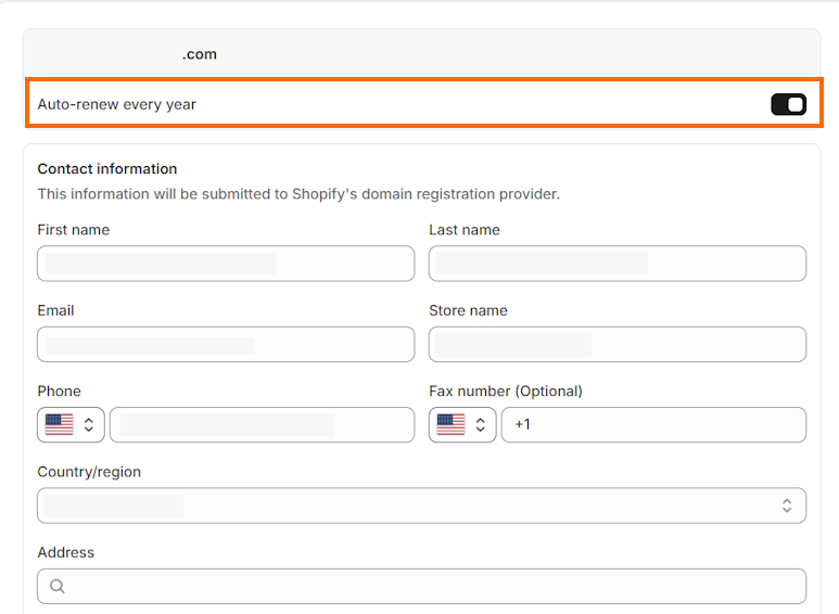 Set auto-renewals for Shopify domain