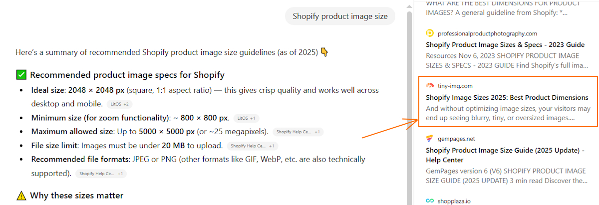 TinyIMG listed as source in ChatGPT
