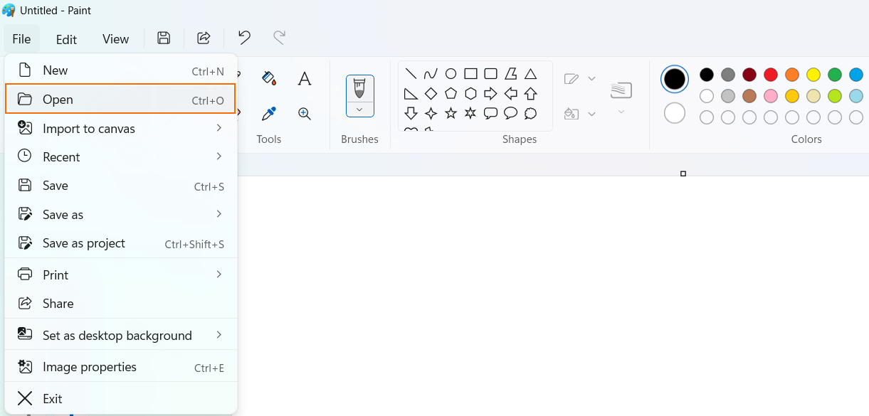 Open image in Paint app