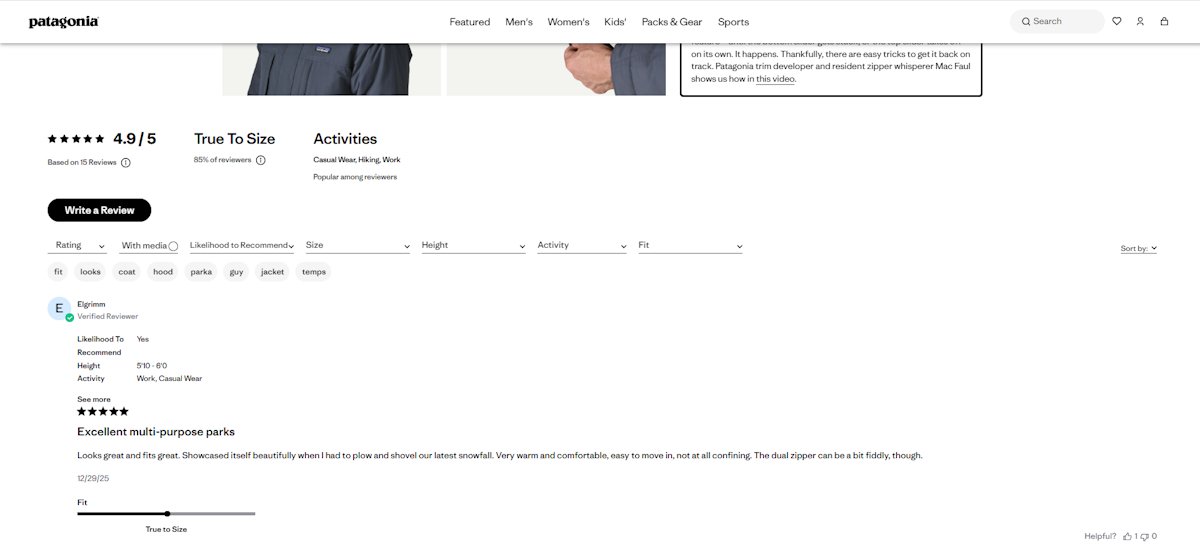 Product reviews section