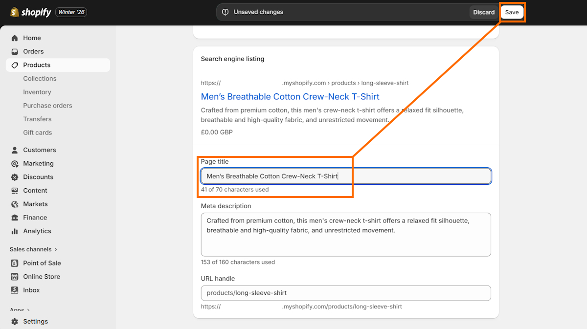 Edit page title on Shopify