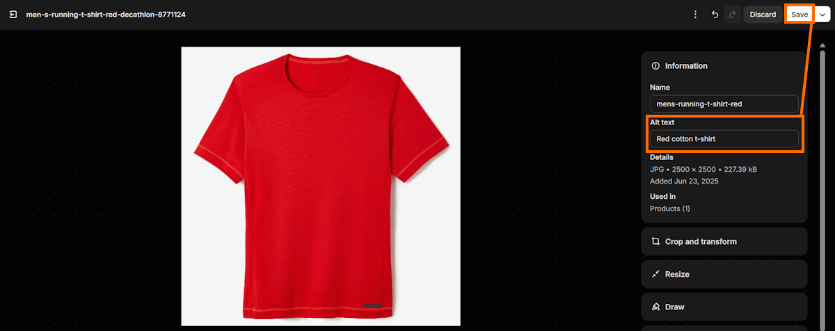 Add image alt text on Shopify