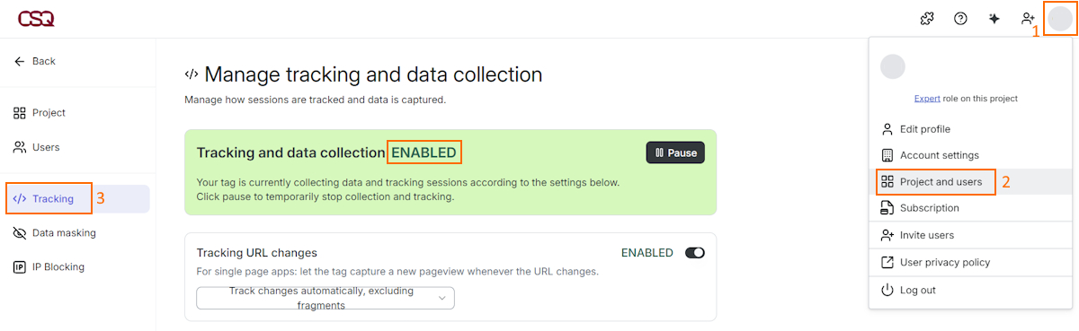 Enable tracking and data collection on Hotjar