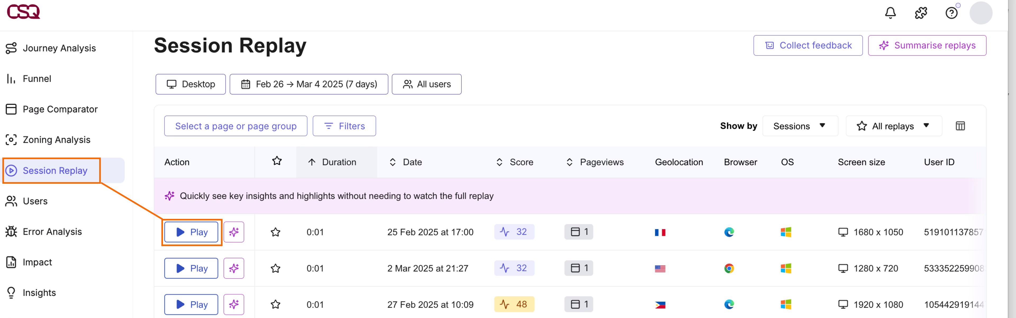 Session replay on Hotjar