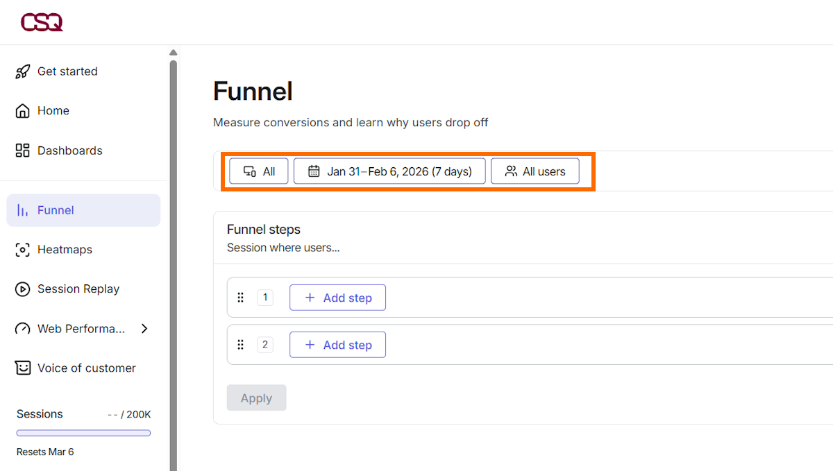 Filter funnel data on Hotjar