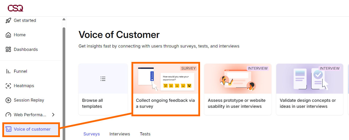 Voice of Customer section Contentsquare