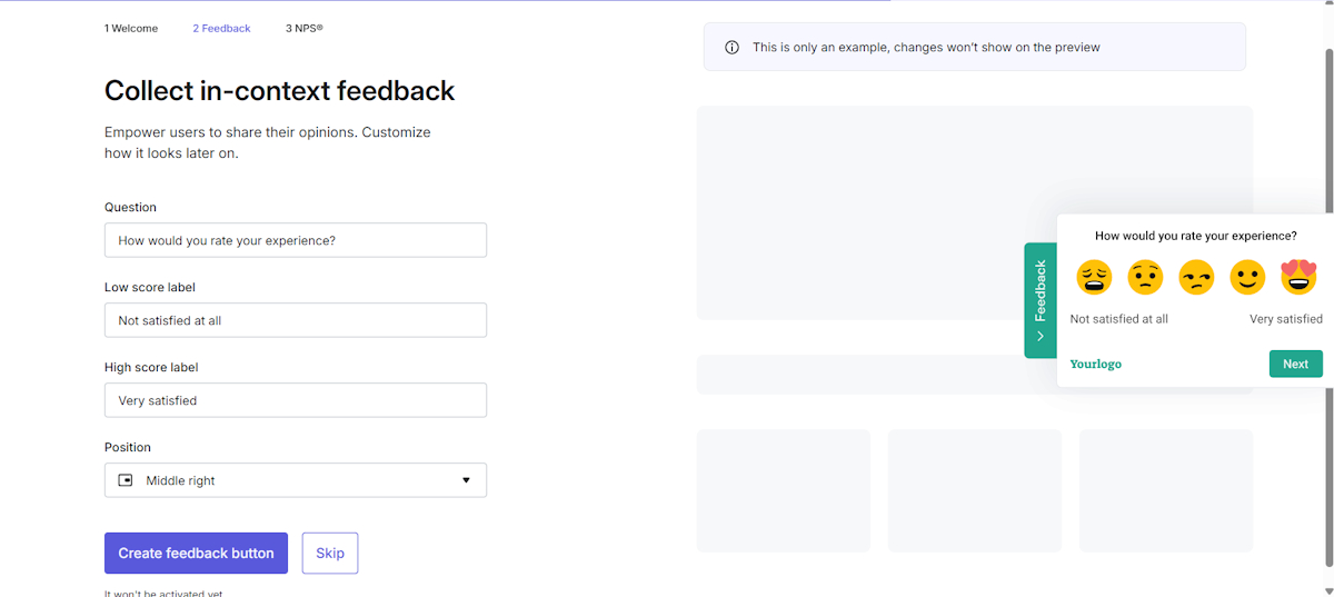 Feedback widget customization on Hotjar