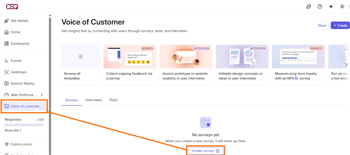Create survey on Hotjar