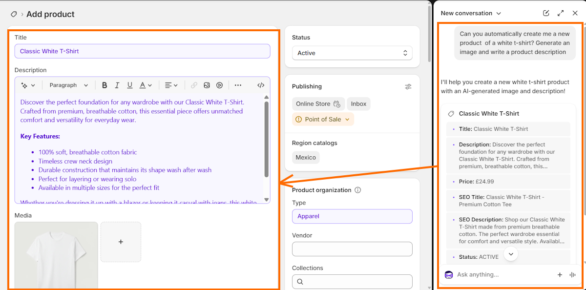 Shopify Sidekick product creation