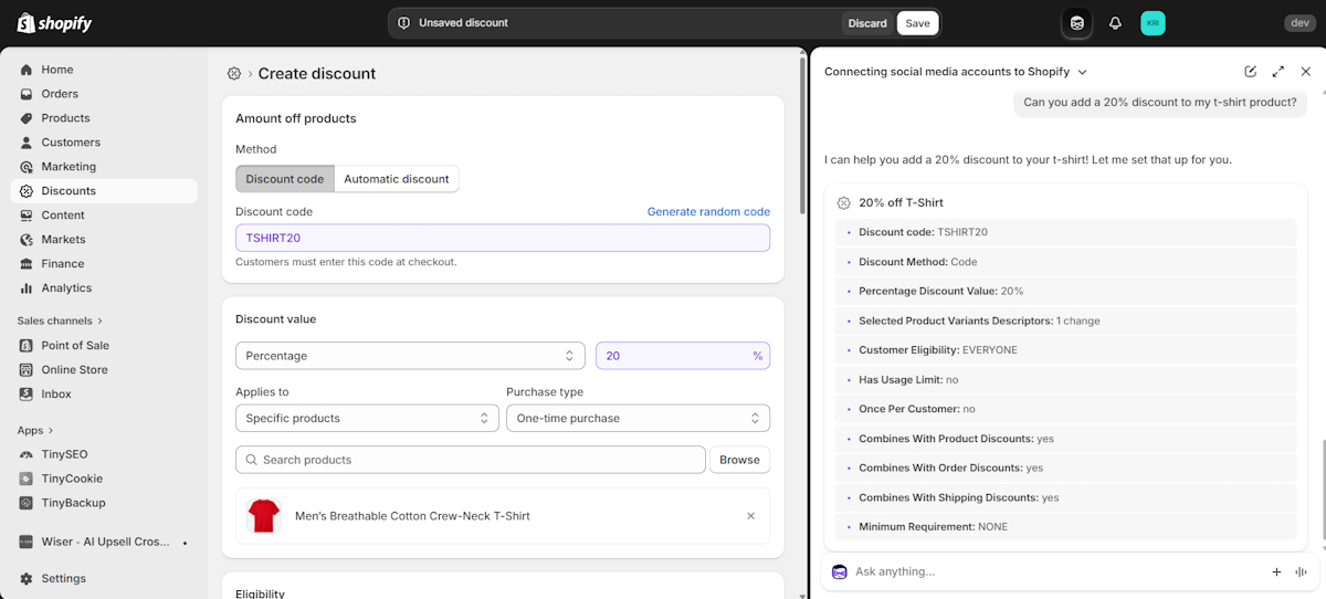 Shopify Sidekick discount creation