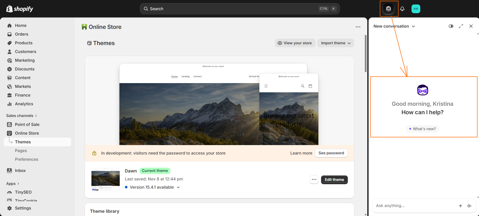 Sidekick placement in Shopify Admin