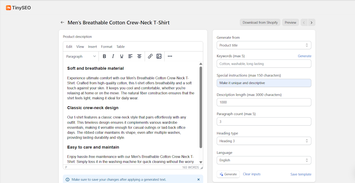 TinyIMG product description generation with AI