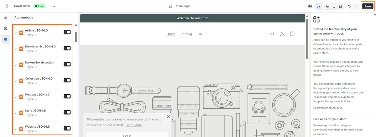 Embed JSON-LD feature on Shopify